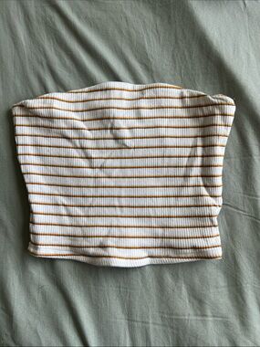 Garage White and Mustard Striped Ribbed Tube Top